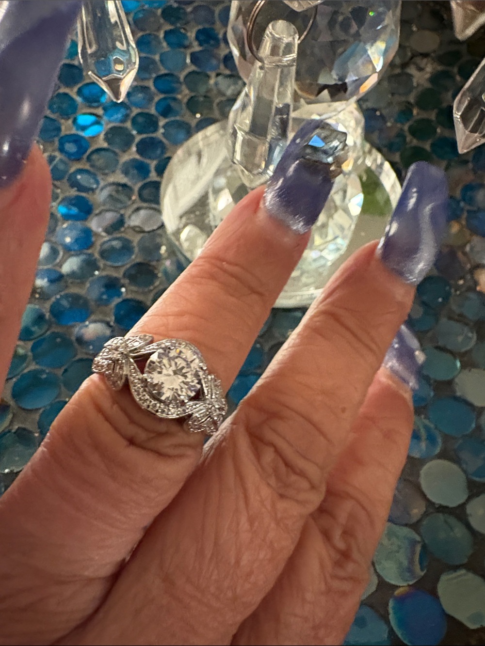 Rhodium Floral Halo Cubic Zirconia Ring engagement or cocktail.3ct